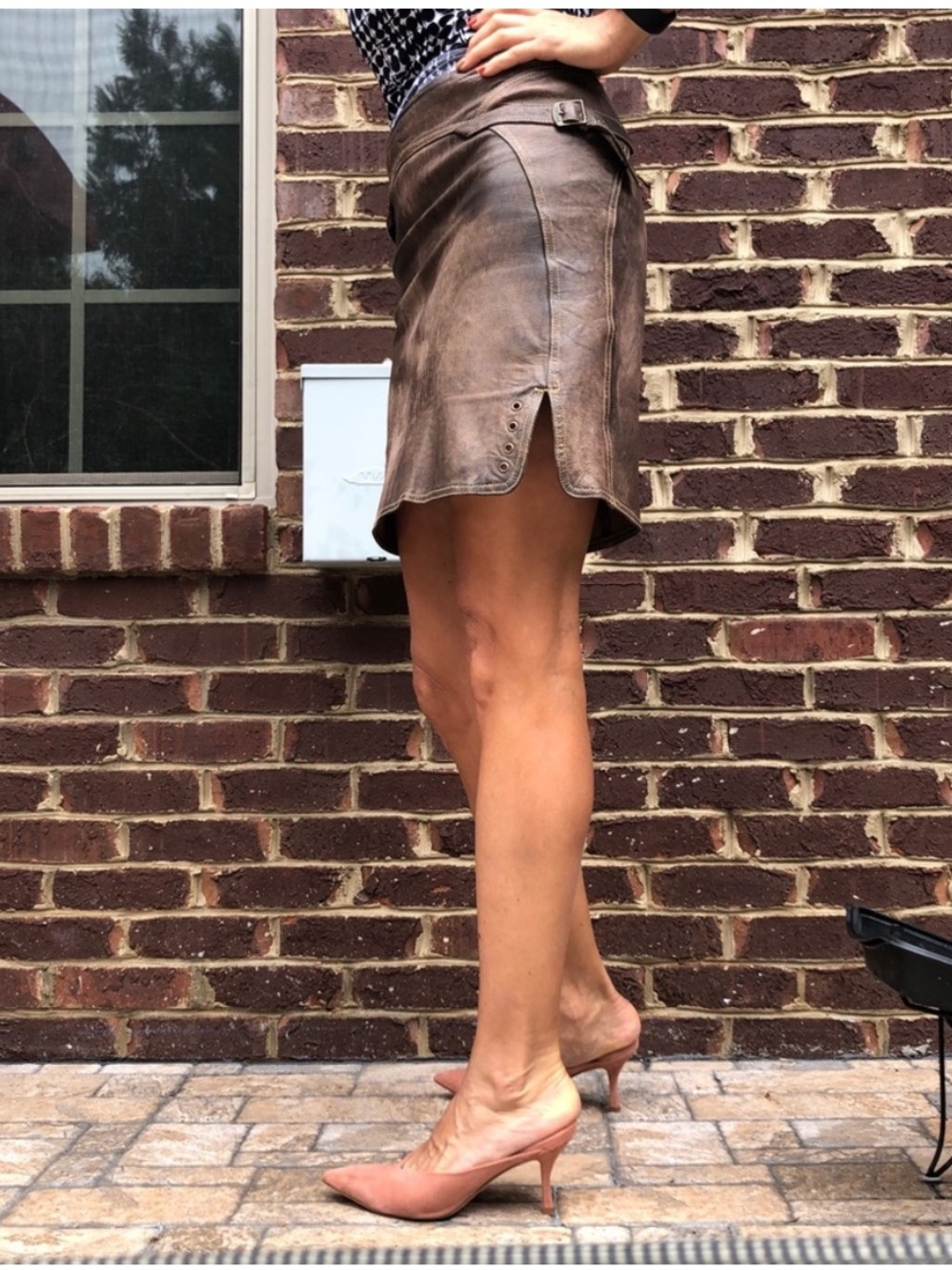 Gianfranco Ferre Distressed Brown Leather Mini Skirt